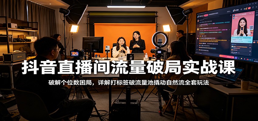 抖音直播间流量破局实战课：破解个位数困局，详解打标签破流量池撬动自然流全套玩法-紫橙资源网