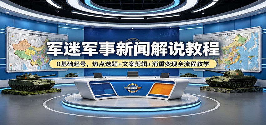 军迷军事新闻解说教程：0基础起号，热点选题+文案剪辑+消重变现全流程教学-紫橙资源网