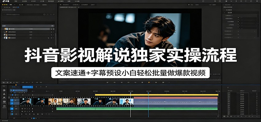 抖音影视解说独家实操流程，文案速通+字幕预设小白轻松批量做爆款视频-紫橙资源网