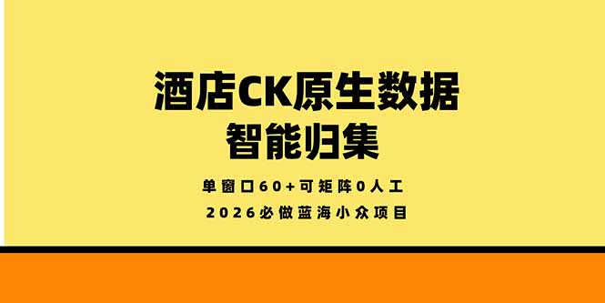 2026必做蓝海小众项目，酒店CK原生数据智能归集，单窗口60+可矩阵0人工-紫橙资源网