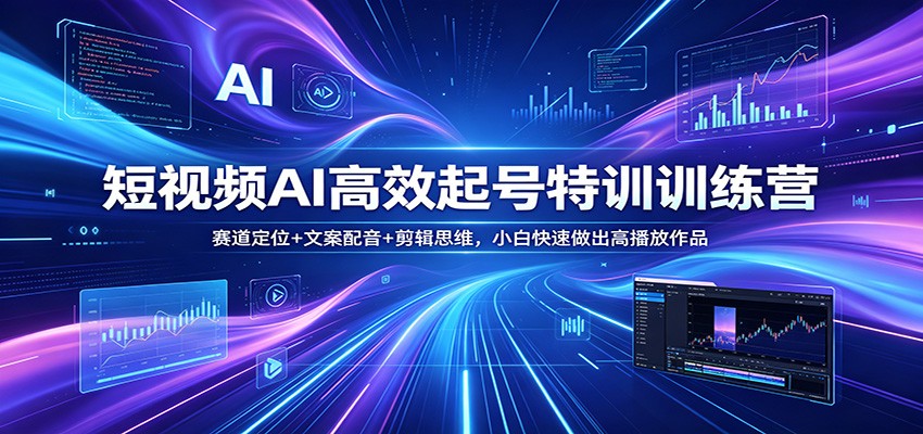 短视频AI高效起号特训训练营：赛道定位+文案配音+剪辑思维，小白快速做出高播放作品-紫橙资源网