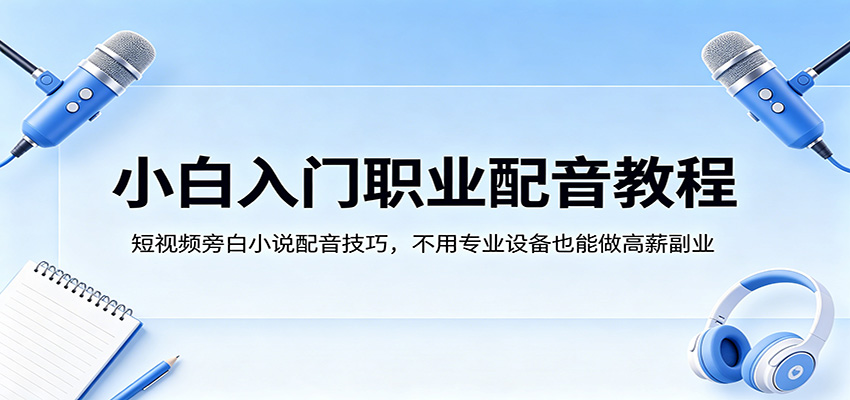 小白入门职业配音教程，短视频旁白小说配音技巧，不用专业设备也能做高薪副业-紫橙资源网