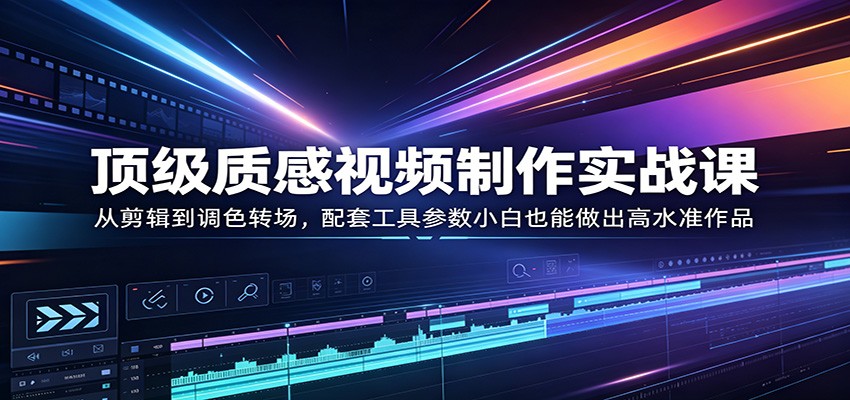 顶级质感视频制作实战课：从剪辑到调色转场，配套工具参数小白也能做出高水准作品-紫橙资源网