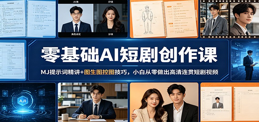 零基础AI短剧创作课：MJ提示词精讲+图生图控图技巧，小白从零做出高清连贯短剧视频-紫橙资源网
