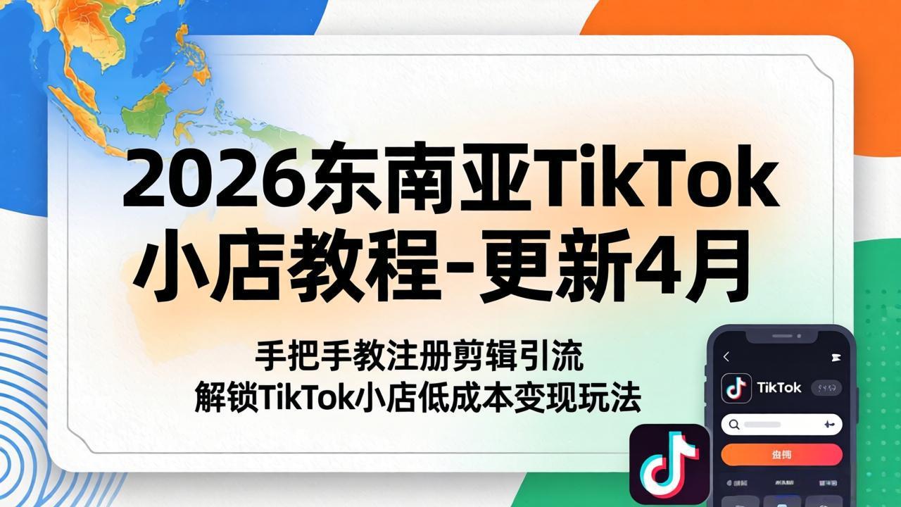 2026东南亚TikTok小店教程-更新4月，手把手教注册剪辑引流，解锁TikTok小店低成本变现玩法-紫橙资源网