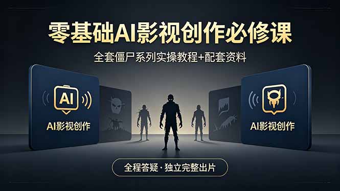 零基础AI影视创作必修课，全套僵尸系列实操教程加配套资料，全程答疑带你独立完整出片-紫橙资源网