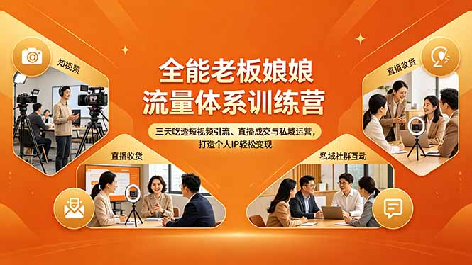 全能老板娘流量体系训练营，三天吃透短视频引流、直播成交与私域运营，打造个人IP轻松变现-紫橙资源网