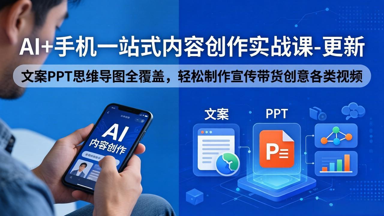 AI+手机一站式内容创作实战课-更新，文案PPT思维导图全覆盖，轻松制作宣传带货创意各类视频-紫橙资源网