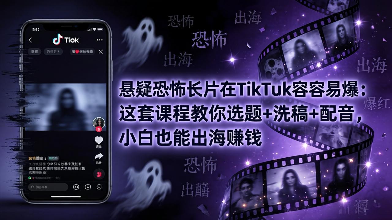 悬疑恐怖长片在TikTok最容易爆：这套课程教你选题+洗稿+配音，小白也能出海赚钱-紫橙资源网