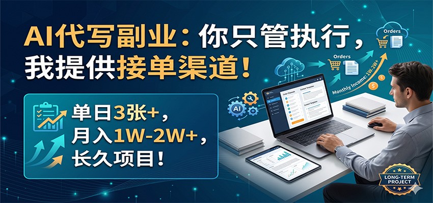 AI代写副业：你只管执行，我提供接单渠道！单日3张+，月入1W-2W+，长久项目-紫橙资源网