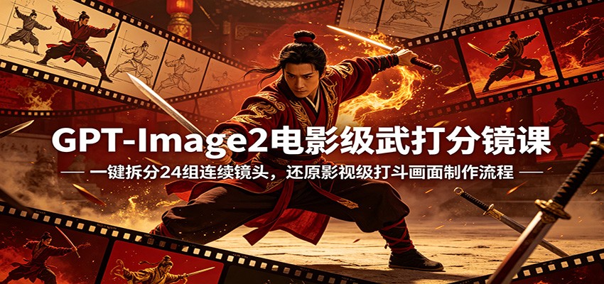 GPT-Image2电影级武打分镜课：一键拆分24组连续镜头，还原影视级打斗画面制作流程-紫橙资源网