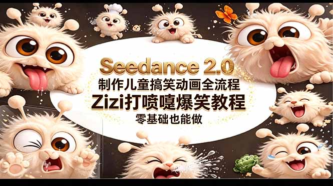 Seedance 2.0 制作儿童搞笑动画全流程Zizi打喷嚏爆笑教程｜零基础也能做-紫橙资源网