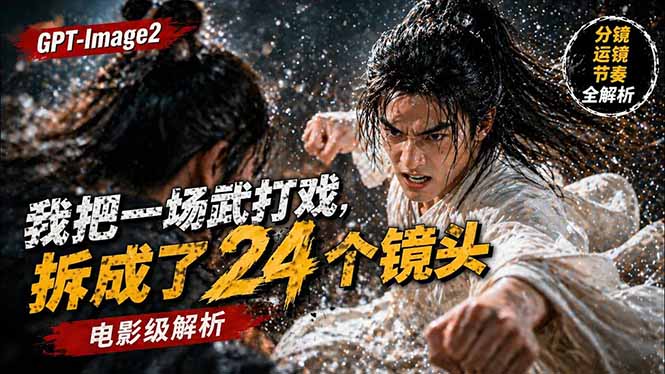 用GPT-Image2，把一段武打对决拆成24个连续镜头，从人物建立、动作衔接、运镜节奏，到情绪爆发-紫橙资源网