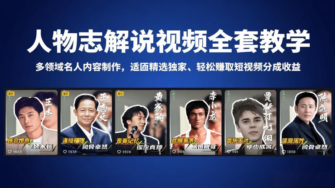 人物志解说视频全套教学，多领域名人内容制作，适配精选独家，轻松赚取短视频分成收益-紫橙资源网