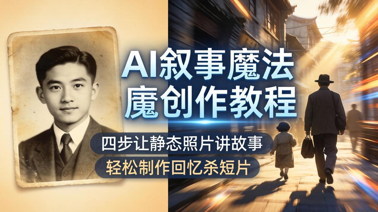 AI叙事魔法创作教程，四步让静态照片讲故事，老照片修复加动态特效，轻松制作回忆杀短片-紫橙资源网