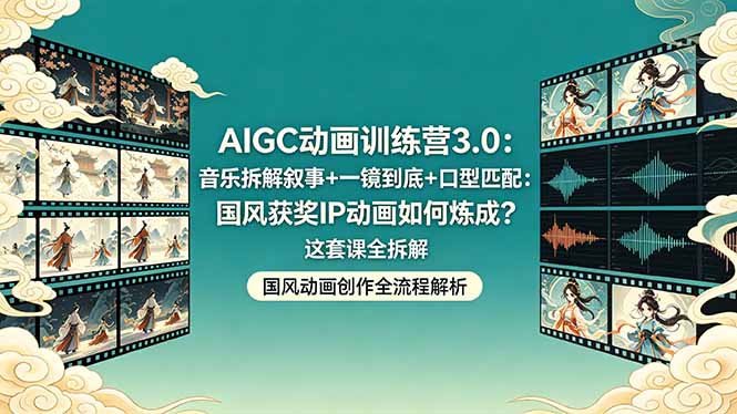 AIGC动画训练营3.0：音乐拆解叙事+一镜到底+口型匹配：国风获奖IP动画如何炼成？这套课全拆解-紫橙资源网
