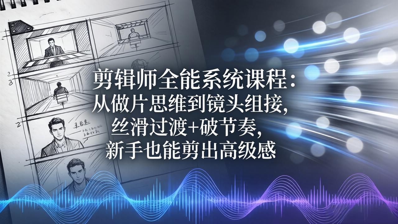 剪辑师全能系统课程：从做片思维到镜头组接，丝滑过渡+破节奏，新手也能剪出高级感-紫橙资源网