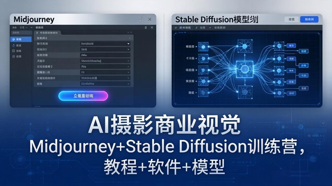 AI摄影商业视觉Midjourney+Stable Diffusion训练营，教程+软件+模型-紫橙资源网