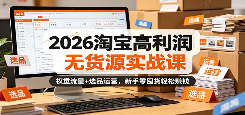 2026淘宝高利润无货源实战课：权重流量+选品运营，新手零囤货轻松赚钱-紫橙资源网