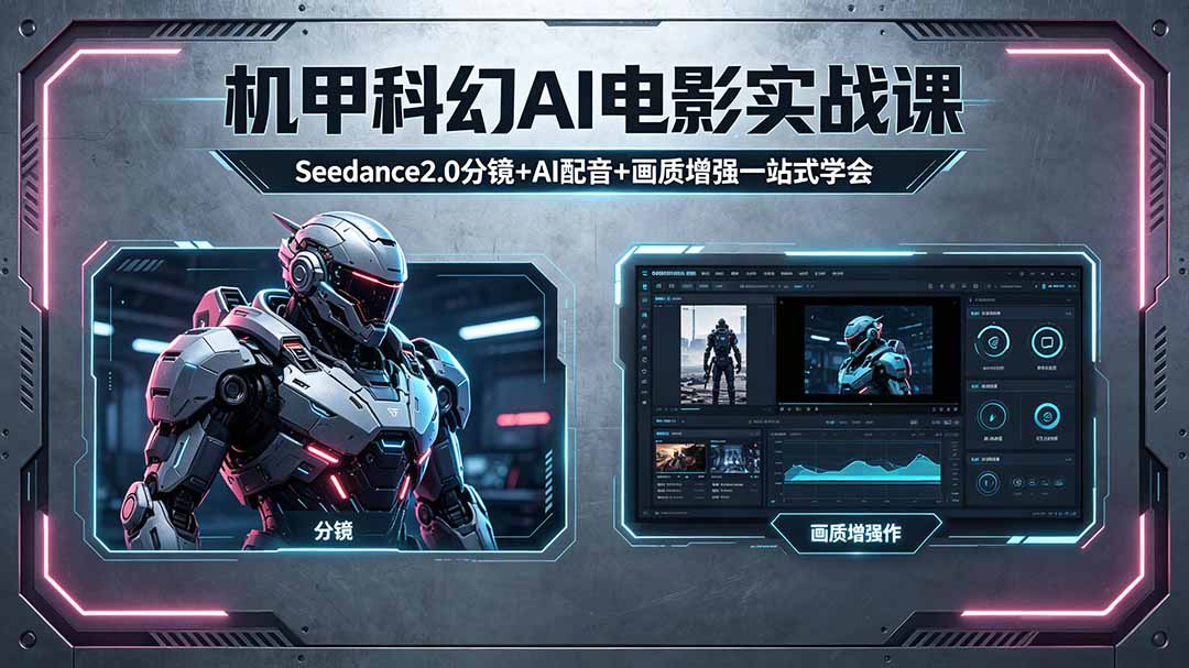 机甲科幻 AI 电影实战课，Seedance2.0 分镜 + AI 配音 + 画质增强一站式学会-紫橙资源网
