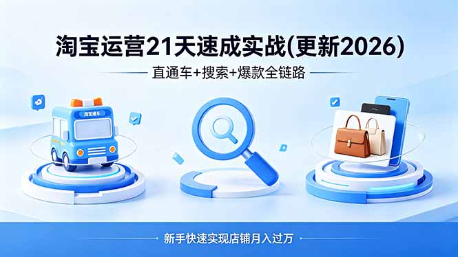 淘宝运营21天速成实战(更新4月)，直通车+搜索+爆款全链路，新手快速实现店铺月入过万-紫橙资源网