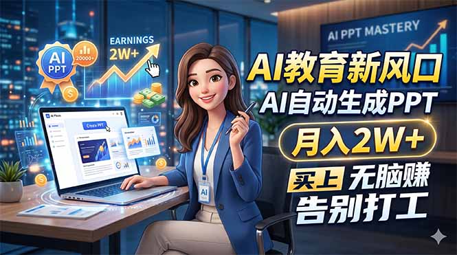 AI教育新风口，AI自动生成PPT，月入2W+，无脑赚，告别打工-紫橙资源网