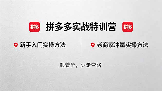 拼多多实战特训营(更新5月3)：不管是新手入门或老商家冲量，都有实操方法，跟着学，少走弯路-紫橙资源网