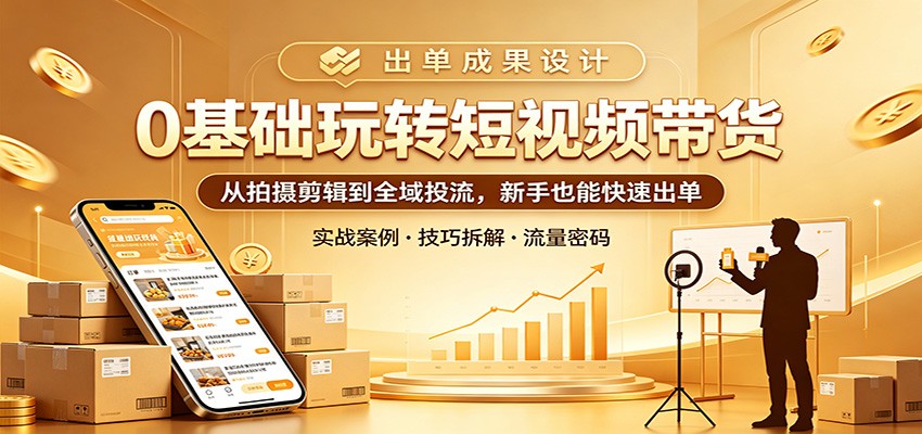 0基础玩转短视频带货：从拍摄剪辑到全域投流，新手也能快速出单-紫橙资源网
