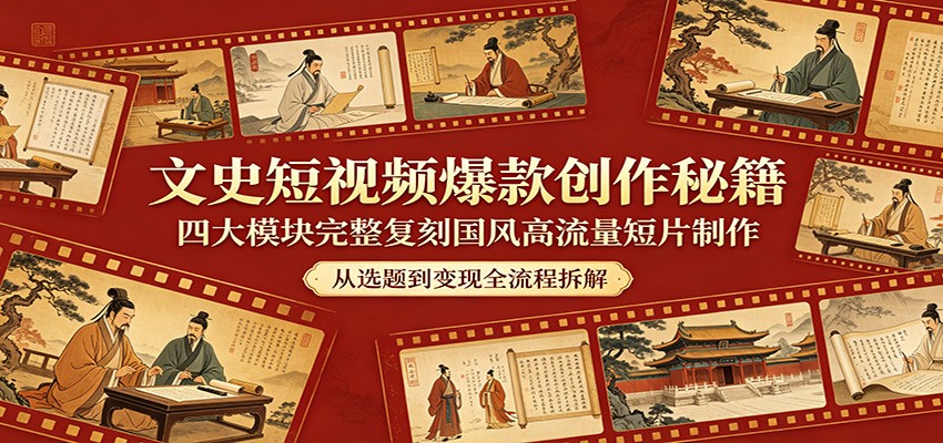 文史短视频爆款创作秘籍：四大模块完整复刻国风高流量短片制作-紫橙资源网