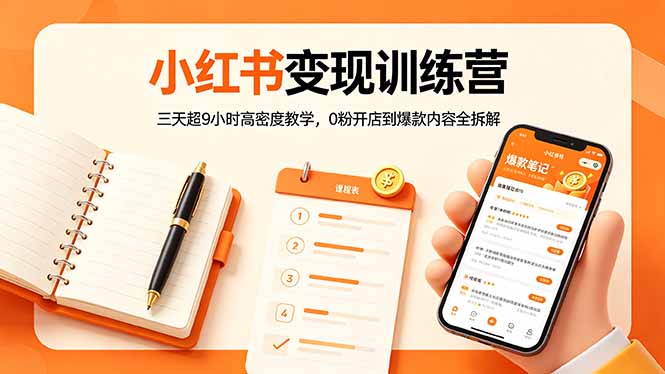 小红书变现训练营：三天超9小时高密度教学，0粉开店到爆款内容全拆解-紫橙资源网
