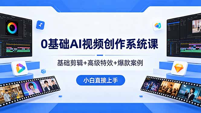 0基础AI视频创作系统课，基础剪辑+高级特效+爆款案例，小白直接上手-紫橙资源网