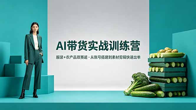 AI带货实战训练营，服装+农产品双赛道，从账号搭建到素材剪辑快速出单-紫橙资源网