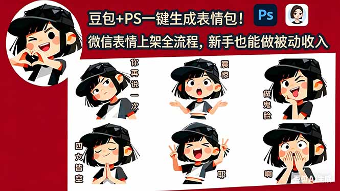 豆包+PS一键生成表情包！微信表情上架全流程，新手也能做被动收入-紫橙资源网