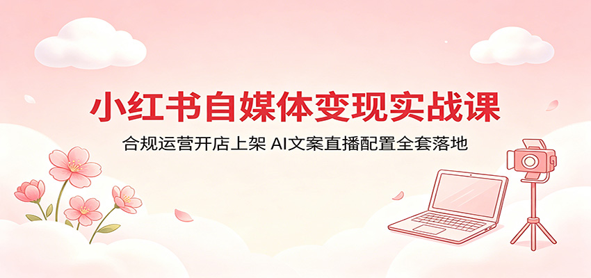小红书自媒体变现实战课:合规运营开店上架,AI文案直播配置全套落地-紫橙资源网