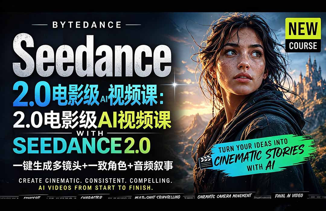 Seedance 2.0电影级AI视频课：一键生成多镜头+一致角色+音频叙事-紫橙资源网
