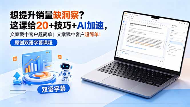 想提升销量缺洞察?这课给 20 + 技巧 + AI 加速,文案戳中客户超简单!【原创双语字幕】-紫橙资源网