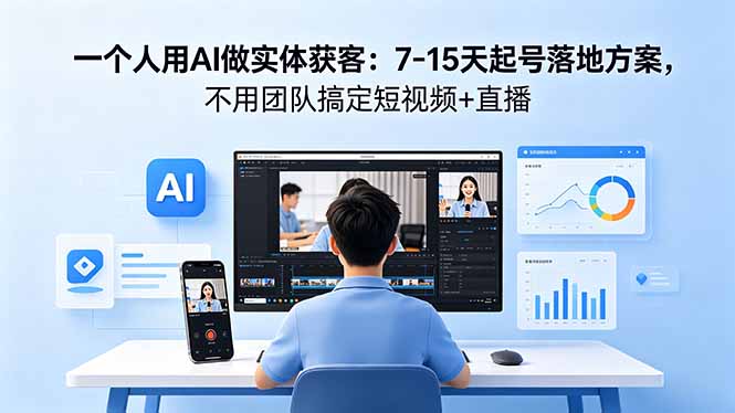 一个人用AI做实体获客:7-15天起号落地方案,不用团队搞定短视频+直播-紫橙资源网