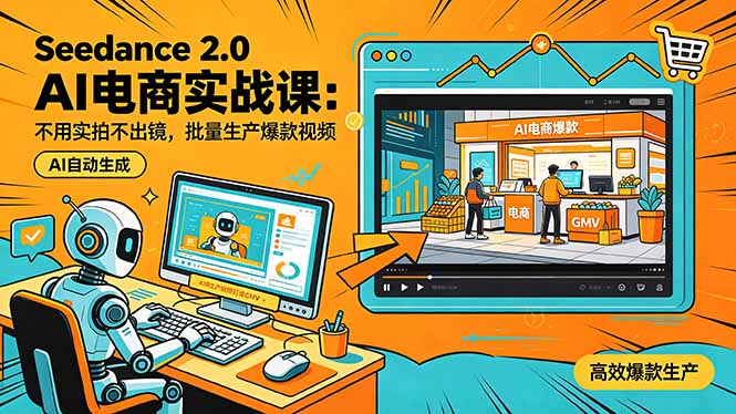 Seedance 2.0 AI电商实战课：不用实拍不出镜，批量生产爆款视频打爆GMV-紫橙资源网
