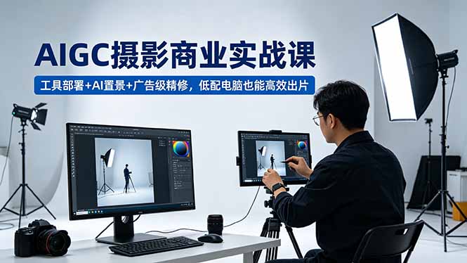AIGC 摄影商业实战课,工具部署+AI置景+广告级精修,低配电脑也能高效出片-紫橙资源网