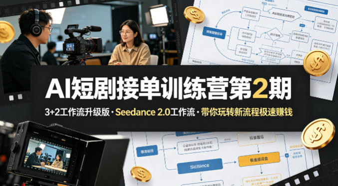 AI短剧接单训练营第2期，3+2工作流升级版，Seedance 2.0工作流，带你玩转新流程极速賺钱-紫橙资源网