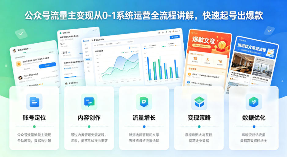 公众号流量主变现从0-1系统运营全流程讲解，快速起号出爆款-紫橙资源网