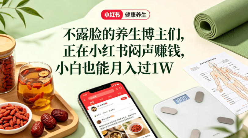 小红书健康养生科普图文赛道，不露脸的养生博主们，正在小红书闷声賺钱，小白也能月入过1W-紫橙资源网