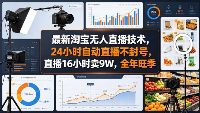最新淘宝无人直播技术，24小时自动直播不封号，直播16小时卖9W，全年旺季-紫橙资源网