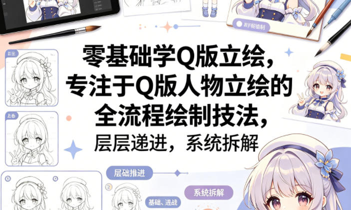 零基础学Q版立绘，专注于Q版人物立绘的全流程绘制技法，层层递进，系统拆解-紫橙资源网