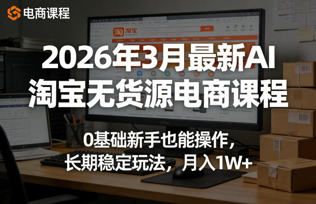 2026年3月最新AI淘宝无货源电商课程，0基础新手也能操作，长期稳定玩法，月入1W+（更新0415）-紫橙资源网