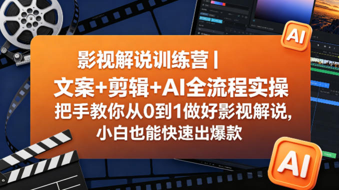 影视解说训练营｜文案+剪辑+AI全流程实操，把手教你从0到1做好影视解说，小白也能快速出爆款-紫橙资源网