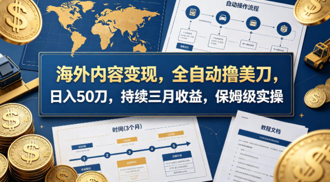 海外内容变现，全自动撸美刀，日入50刀，持续三月收益，保姆级实操-紫橙资源网