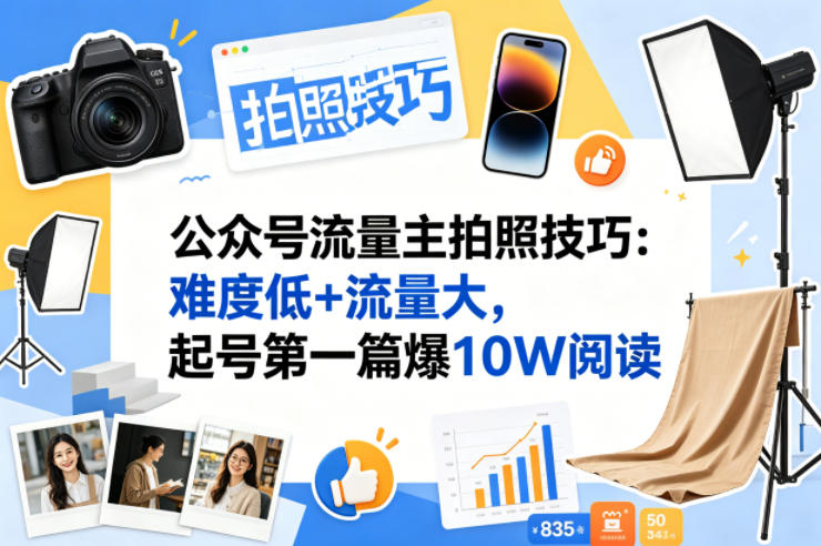 公众号流量主之拍照技巧赛道，难度低+流量大，起号第一篇就爆了10w阅读-紫橙资源网