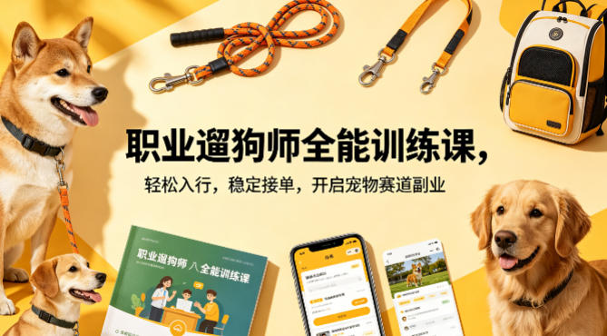 职业遛狗师全能训练课,轻松入行,稳定接单,开启宠物赛道副业-紫橙资源网