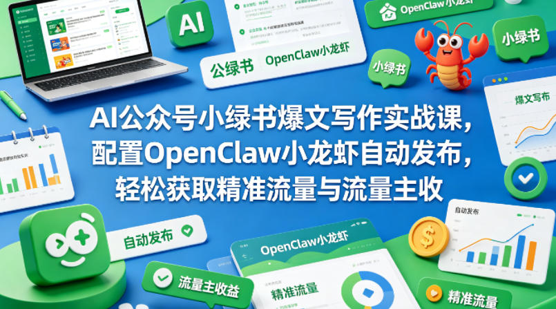 AI公众号小绿书爆文写作实战课,配置OpenClaw小龙虾自动发布,轻松获取精准流量与流量主收益-紫橙资源网